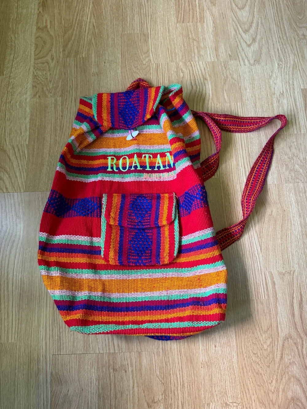 Multicolor Hand Woven Backpack from Roatan Hondura - Vibrant Striped Travel Pack